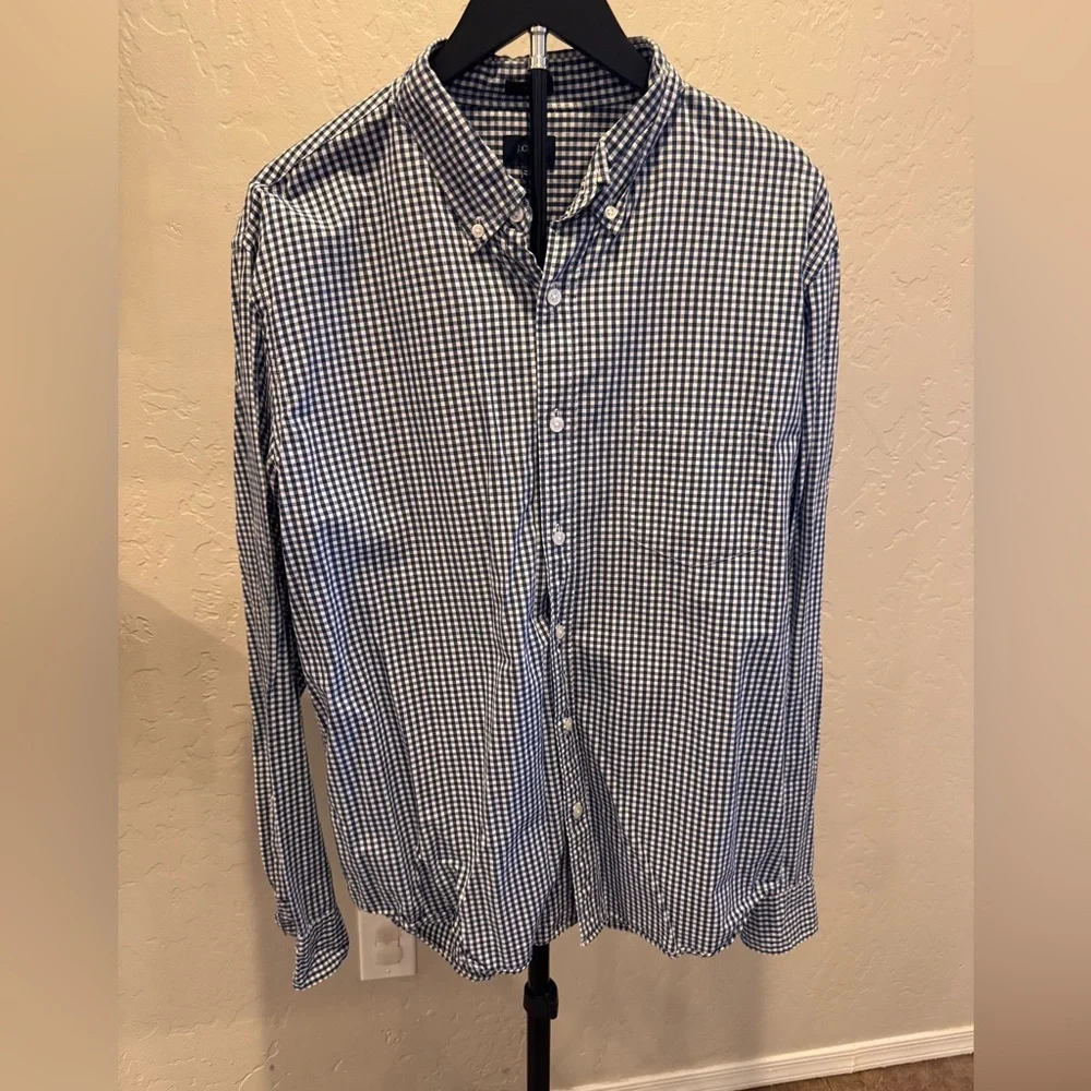 J. Crew Blue and White Gingham Button-Down Shirt